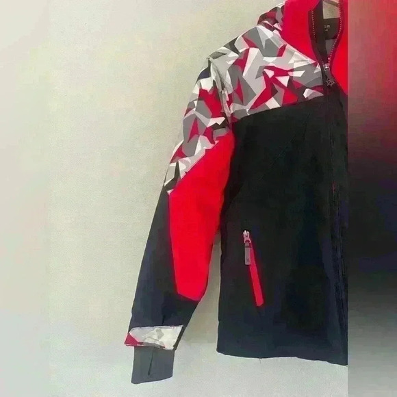 Spyder Red/White/Black Geometric Pattern Ski Coat Kids Size 14 - Picture 5 of 16